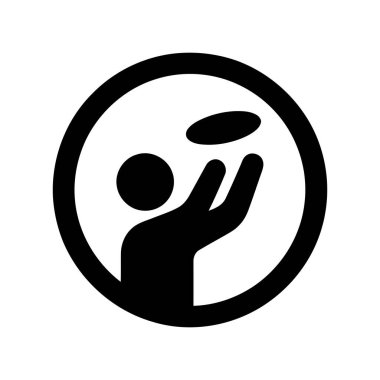 Frizbi oyuncusu simgesi, dairesel bir çerçeveye uçan disk atan stilize edilmiş bir kişiyi temsil ediyor