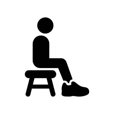 Beyaz arka planda oturan siluet simgesi taburedeki bir adamın minimalist temsilini gösteriyor