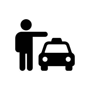 Kullanışlı şehir ulaşımını temsil eden aracı gösteren kişiyi gösteren taksi servis simgesi
