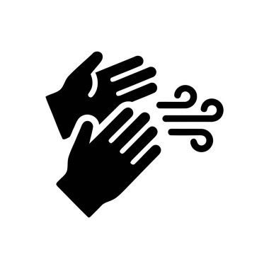 Temizlik ve hijyen için havayla elleri kurutma sürecini gösteren el kurutma simgesi