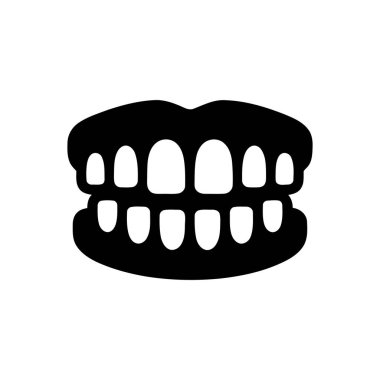 Tıbbi illüstrasyon için bir dizi insan dişini tasvir eden siyah takma dişler.