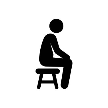 Basit beyaz arkaplanda oturan kişi silueti grafik simgesi Bu resimde taburede dinlenen temel bir insan figürü tasvir edilir