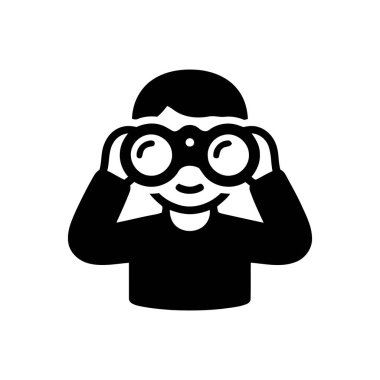 Dürbün simgesi, gülen bir insanın dürbünle baktığını gösteriyor. Keşfi ve yeni fırsatları sembolize ediyor.