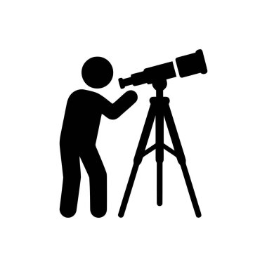 Bir tripodun üzerinde büyük bir optik cihaz kullanarak bilimsel astronomi hobisiyle uğraşan birinin teleskop gözlemi