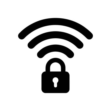 Koruma altındaki bir bağlantıyı gösteren asma kilit ve wi fi sinyal sembolü içeren kablosuz ağ güvenlik simgesi