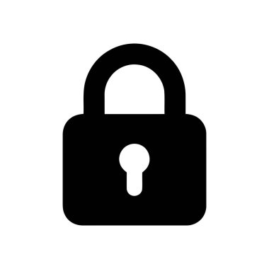 Asma kilit güvenlik sembolü, sağlam bir siyah kilidin üzerinde beyaz bir anahtar deliği şekli içerir ve bir koruma ve gizlilik simgesi oluşturur