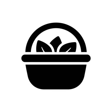 Basit bir siyah siluet simgesi olarak tasvir edilmiş üç stilize yeşil yaprak içeren sepet