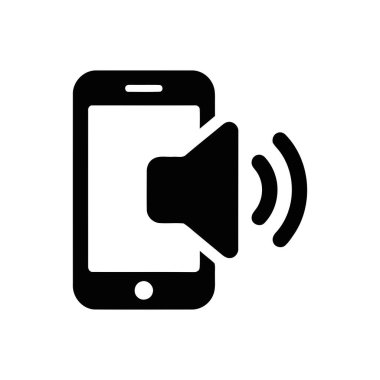 Telefon mobil iletişim hoparlörü ses dijital simgesi, ses dalgaları yayan bir akıllı telefonu gösteren bir vektör grafiğidir.