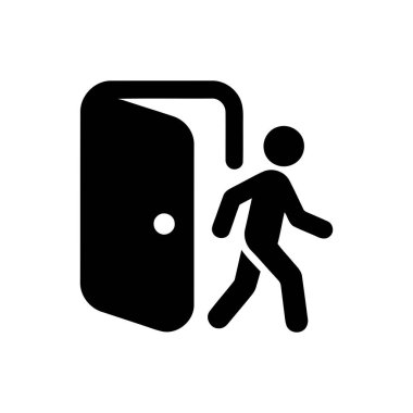 Çıkış kapısı sembolü. Açık bir kapıdan çıkan kişi. Genellikle acil çıkış ve tabelalar için kullanılır.