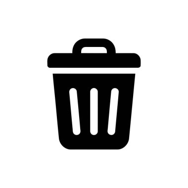 Siyah beyaz çöp kutusu simgesi geri dönüşüm ve atık yönetimini temsil ediyor