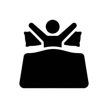 Basit bir simgeyle yatakta uzanan birini uyandırmak bu illüstrasyon sabah rutinini ve güne yeni bir başlangıcı temsil ediyor.