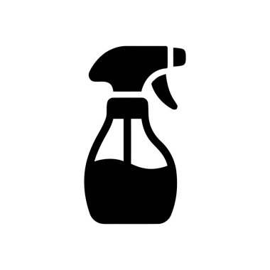 Sprey şişe grafiği temizlik ürünlerini ve temizlik malzemelerini temsil eder. Bu simge hijyen uygulamaları için kullanılır.