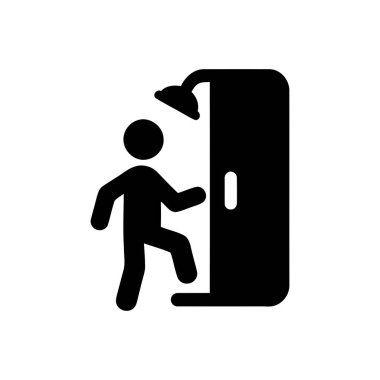 Duş ikonu, günlük temizlik ve hijyen için duşa giren birini gösteriyor.