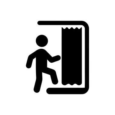 Giriş simgesi, bir kişinin giriş ya da mahremiyeti temsil eden bir perdeden geçişini gösterir