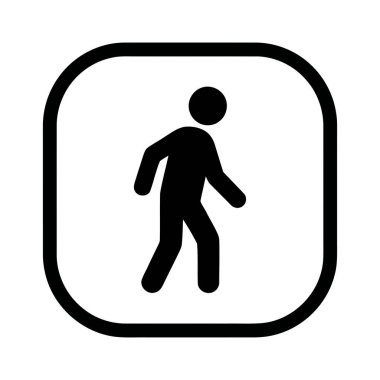 Yürüyen kişi simgesi, beyaz yuvarlak kare çerçeveli basit bir siyah siluet olarak gösterilir