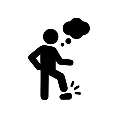 Başının üstünde bir düşünce baloncuğu olan tökezleyen kişi simgesi hata veya beklenmedik bir olayı gösterir