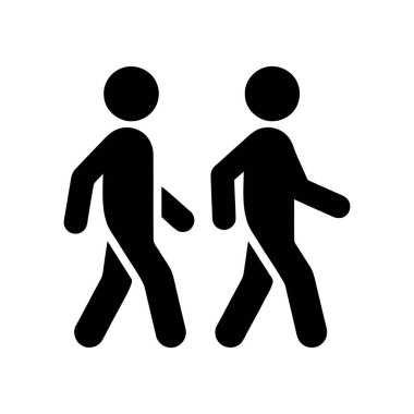 Siyah siluetler olarak tasvir edilen yayalar beyaz arkaplanda ilerliyorlar