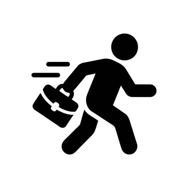 İş dünyasında aciliyeti ve teslim tarihlerini simgeleyen aceleyle evrak çantası taşıyan koşucu.