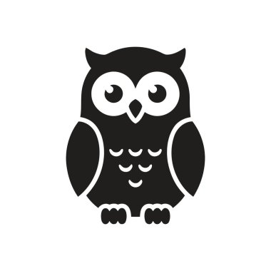 Baykuş, bilgeliği ve bilgiyi beyaz bir arkaplan üzerinde şirin bir düz ikon tasarımı olarak sembolize eder. Bu basit grafik eğitim ve zekayı temsil eder.