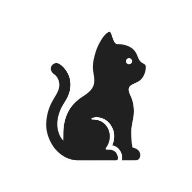 Beyaz gözlü ve zarif duruşu olan kedi siyahı siluet evcil hayvan grafik tasarım elementi