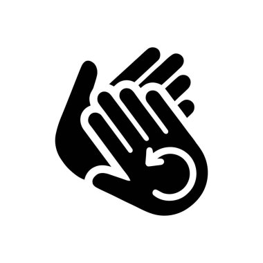 El yıkama sembolü, elleri ovuşturma ve beyaz arka planda dairesel ok ile sürekli hijyen sürecini gösteriyor.