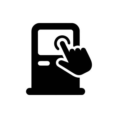 Etkileşim için dijital aygıt arayüzü kontrol simgesine dokunan ekran eline dokun