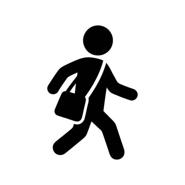 Öğrenci, çeşitli eğitim ve seyahat tasarımları için ideal siyah bir siluet simgesi olarak tasvir edilmiş bir kesişen ceset torbasıyla yürüyor