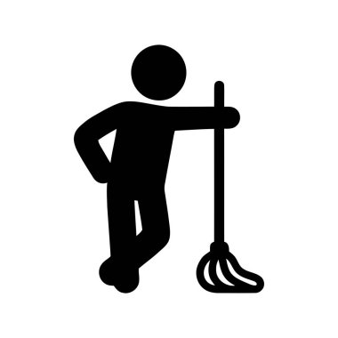 Temizlikçi, temizlik işini bitirdikten sonra paspasın üzerinde dinleniyor.