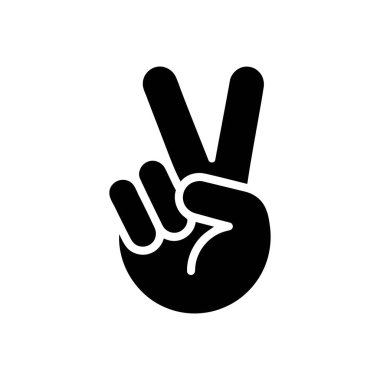 Barış işareti el hareketi, temiz beyaz bir arkaplanda zafer ve iletişimi simgeler.