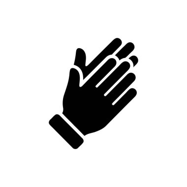 Alkışlayan ya da dua eden eller, beyaz bir arka planda basit bir siyah siluet simgesi olarak tasvir edilen minnet ve minnettarlığı simgeleyen bir el hareketi.