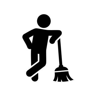Temizleyici çubuk figürü simgesi, bir iş molası sırasında süpürgeye yaslanan birini temsil ediyor