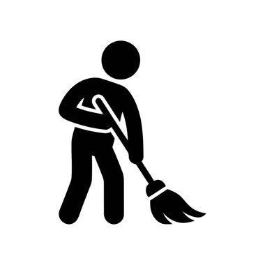 Süpürge adam temizleme bir süpürge siluet simgesi ile ev hizmetleri ve hijyen görevleri için kullanılır