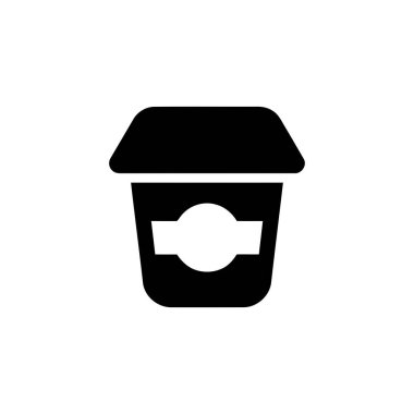 Siyah kahve fincanı silueti simgesi. Kapağı açık ve beyaz arka planda boş etiket alanı var.