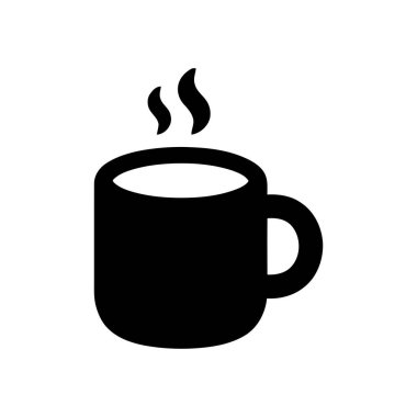 Kupa illüstrasyonunda siyah kupa simgesinde beyaz bir fonda dumanı tüten sıcak bir içecek yer alıyor.