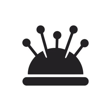 Birden fazla dikiş iğnesi batırılmış iğnelik simgesi, el sanatları ve tuhafiyecilik için gerekli terzilik ve dikiş aletlerini temsil ediyor.