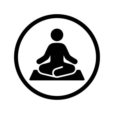 Meditasyon simgesi, siyah bir dairede lotus poz vererek yoga yapıyor.