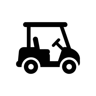 Golf arabası simgesi, boş zaman aktivitelerinde kullanılan elektrikli bir aracı temsil eden temiz siyah bir siluet olarak sunuluyor