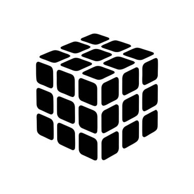 Küp yuvarlak köşeli minimalist siyah beyaz grafik tarzında hazırlanmış klasik bir bulmaca oyun simgesini temsil eder