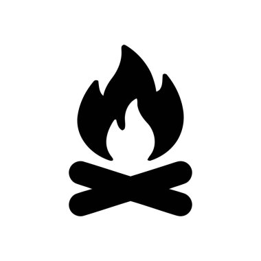 Açık hava aktivitelerini ve sıcaklığı temsil eden kütüklerle siyah beyaz siluet şeklinde kamp ateşi simgesi