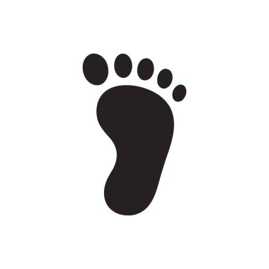 Beyaz arka planda beş parmağı olan siyah bir insan ayağı silueti içeren ayak izi simgesi