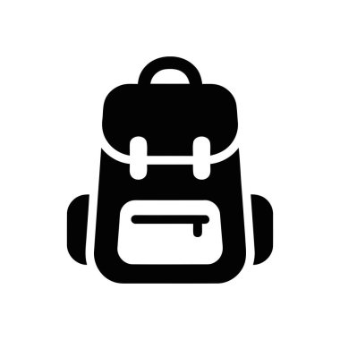 Seyahat yolculuğunu ve beyaz bir arka planda açık hava macerasını temsil eden sırt çantası simgesi