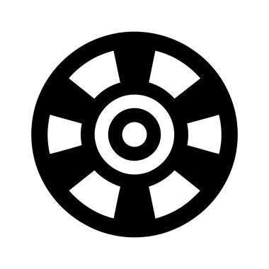 Özet siyah ve beyaz dairesel geometrik çark ikonu tasarımı eşmerkezli daireler ve radyal segmentler içerir.