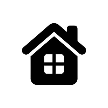 Penceresi ve çatısı olan basit bir konut binasının ev simgesi