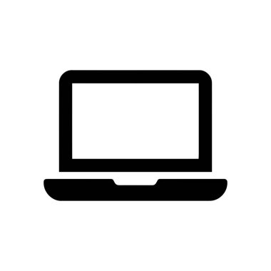 Beyaz arkaplanda dizüstü bilgisayar simgesi Bu basit grafik modern dijital teknolojiyi ve taşınabilir bilgisayarları temsil eder