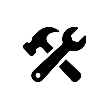 Tamir ve servis projeleri için çapraz çekiç ve anahtar içeren araç simgesi