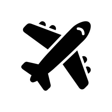 Farklı amaçlar için hava yolculuğunu ve küresel ulaşımı temsil eden siyah siluet şeklinde bir uçak simgesi