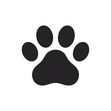 Beyaz arka planda evcil hayvanları temsil eden siyah silueti olan bir hayvanın pençe izi.