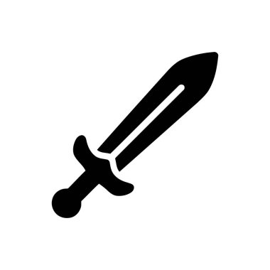 Kılıç simgesi basit bir siyah sembol, gardiyan ve kulplu, çoğunlukla dijital ortamda savaş ya da gücü temsil ediyor.