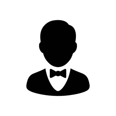 Profesyonel ikon, zarif hizmet rolleri için uygun papyonlu bir beyefendiyi sergiliyor.