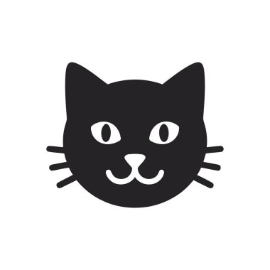Kedi kafası minimalist siyah silüet çizimi beyaz gözlü burun ve bıyıklı temiz bir arka plan